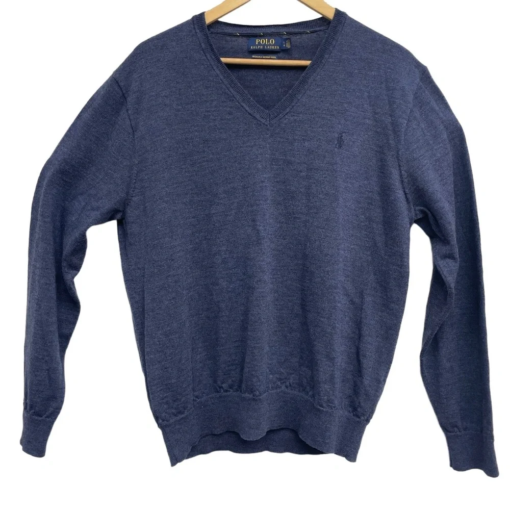 Polo Ralph Lauren Navy Blue V-Neck Long Sleeve Sweater Mens‎ Large